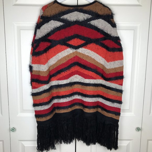 Vertigo Women's Burnt Orange Striped Cape Fringed - Picture 3 of 11